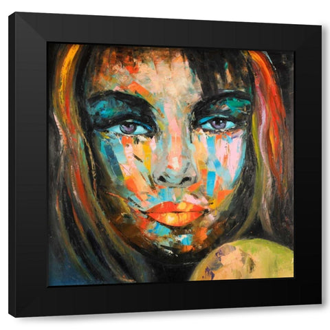 Colorful Woman Portrait Black Modern Wood Framed Art Print with Double Matting by Atelier B Art Studio