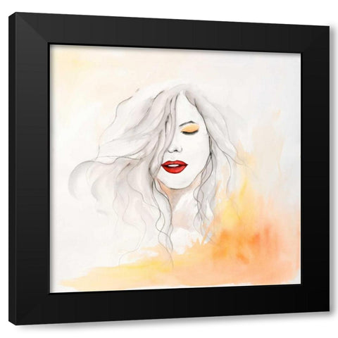 Woman with Red Lips Black Modern Wood Framed Art Print with Double Matting by Atelier B Art Studio