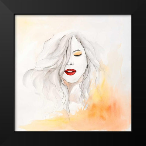 Woman with Red Lips Black Modern Wood Framed Art Print by Atelier B Art Studio