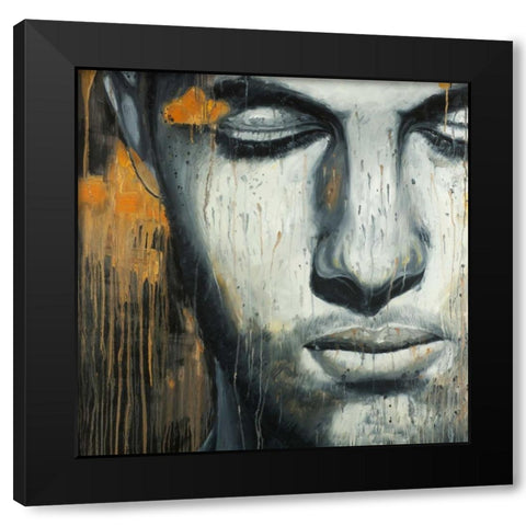 Abstract Man Face Black Modern Wood Framed Art Print with Double Matting by Atelier B Art Studio