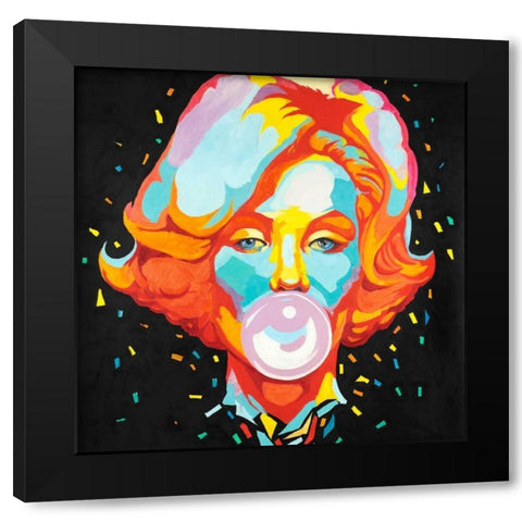 Colorful Maryline Monroe Bubblegum Black Modern Wood Framed Art Print by Atelier B Art Studio
