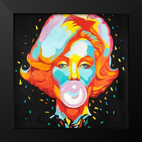 Colorful Maryline Monroe Bubblegum Black Modern Wood Framed Art Print by Atelier B Art Studio