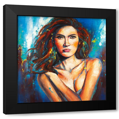 Femme Fatale Portrait with Paint Splash Black Modern Wood Framed Art Print with Double Matting by Atelier B Art Studio