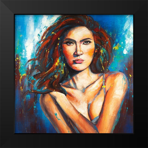 Femme Fatale Portrait with Paint Splash Black Modern Wood Framed Art Print by Atelier B Art Studio
