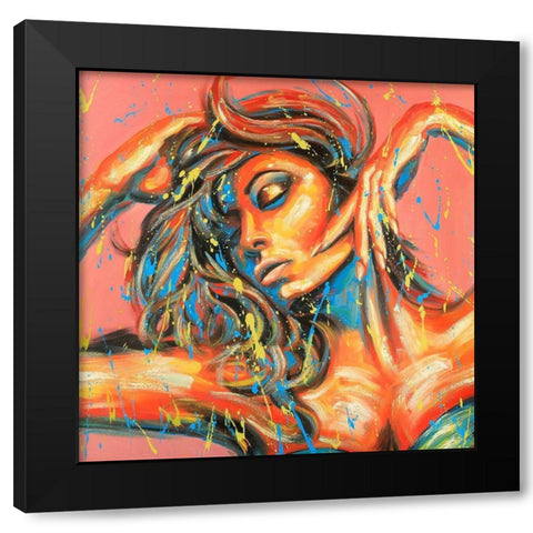 Sensual Tanned Lady with Paint Splash Black Modern Wood Framed Art Print with Double Matting by Atelier B Art Studio