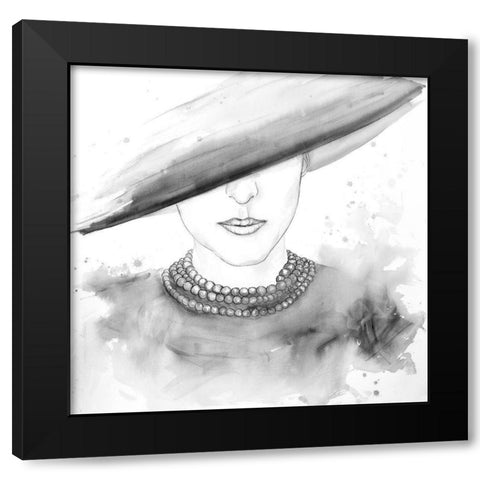 MYSTERIOUS LADY WITH A HAT SKETCH Black Modern Wood Framed Art Print with Double Matting by Atelier B Art Studio