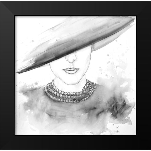 MYSTERIOUS LADY WITH A HAT SKETCH Black Modern Wood Framed Art Print by Atelier B Art Studio