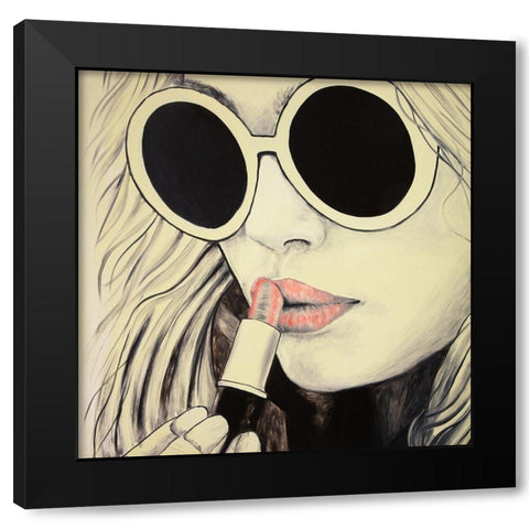 PINK LIPS Black Modern Wood Framed Art Print by Atelier B Art Studio