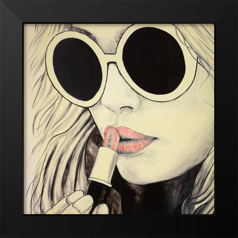 PINK LIPS Black Modern Wood Framed Art Print by Atelier B Art Studio
