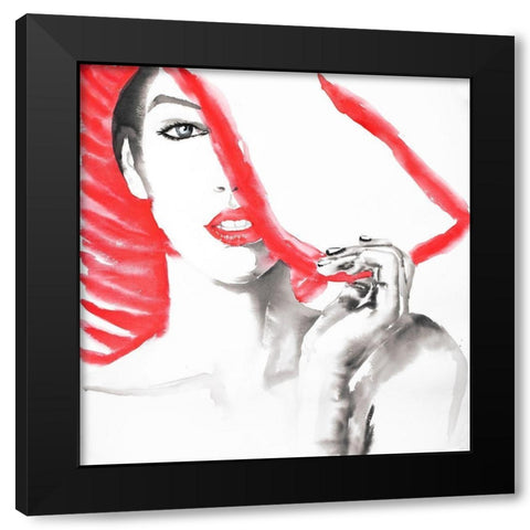 WOMAN WITH BIG HAT Black Modern Wood Framed Art Print with Double Matting by Atelier B Art Studio