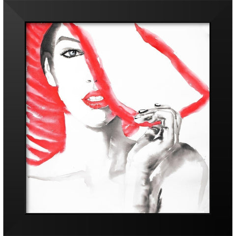 WOMAN WITH BIG HAT Black Modern Wood Framed Art Print by Atelier B Art Studio