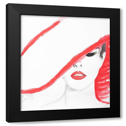 WOMAN WITH A SUMMER HAT Black Modern Wood Framed Art Print with Double Matting by Atelier B Art Studio