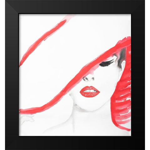 WOMAN WITH A SUMMER HAT Black Modern Wood Framed Art Print by Atelier B Art Studio