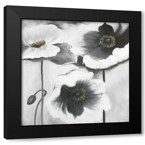 BLACK AND WHITE FLOWERS Black Modern Wood Framed Art Print by Atelier B Art Studio