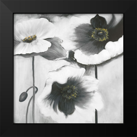 BLACK AND WHITE FLOWERS Black Modern Wood Framed Art Print by Atelier B Art Studio