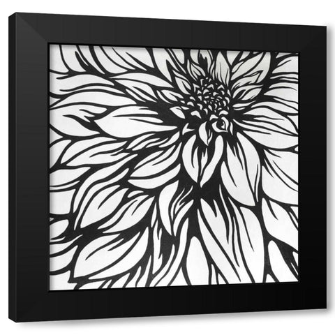 Dahlia Flower Outline Style Black Modern Wood Framed Art Print with Double Matting by Atelier B Art Studio