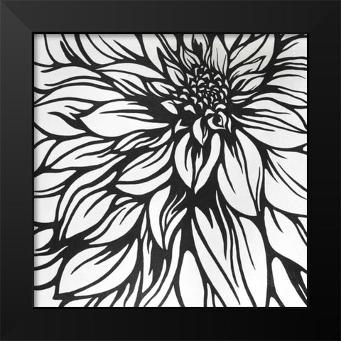 Dahlia Flower Outline Style Black Modern Wood Framed Art Print by Atelier B Art Studio