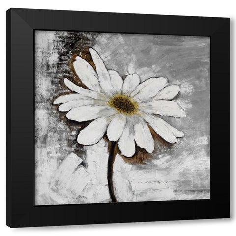 Abstract Daisy Flower Black Modern Wood Framed Art Print by Atelier B Art Studio