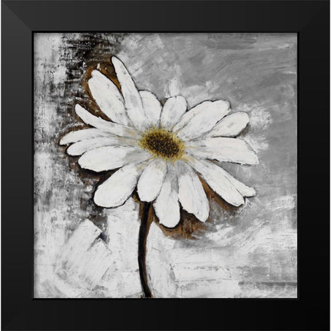Abstract Daisy Flower Black Modern Wood Framed Art Print by Atelier B Art Studio