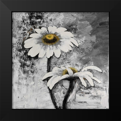 Abstract Daisies Flowers Black Modern Wood Framed Art Print by Atelier B Art Studio