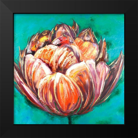 Abstract Double Tulips Flower Black Modern Wood Framed Art Print by Atelier B Art Studio