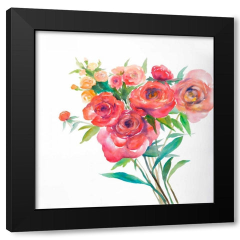 Watercolor Bouquet of Flowers Black Modern Wood Framed Art Print with Double Matting by Atelier B Art Studio