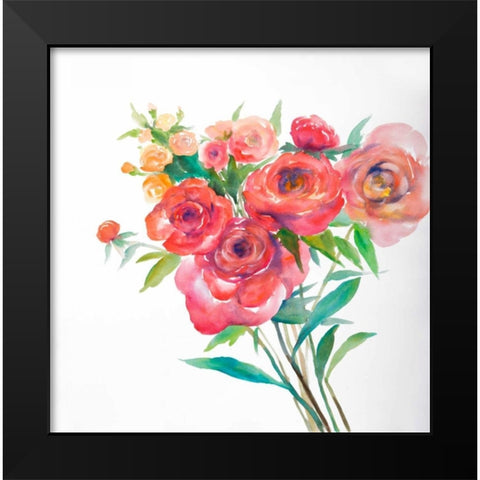 Watercolor Bouquet of Flowers Black Modern Wood Framed Art Print by Atelier B Art Studio