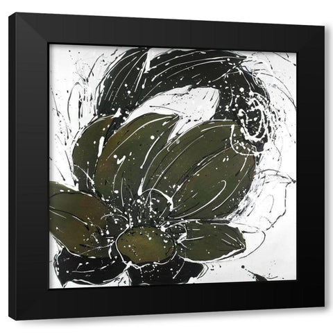 Abstract Flower with Paint Splash Black Modern Wood Framed Art Print with Double Matting by Atelier B Art Studio
