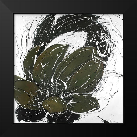 Abstract Flower with Paint Splash Black Modern Wood Framed Art Print by Atelier B Art Studio