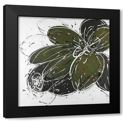 Flower with Paint Splash Outlines Black Modern Wood Framed Art Print with Double Matting by Atelier B Art Studio