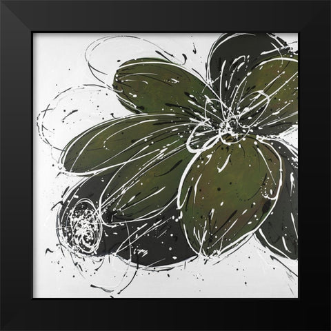 Flower with Paint Splash Outlines Black Modern Wood Framed Art Print by Atelier B Art Studio