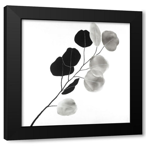Grayscale Branch with Round Shape Leaves Black Modern Wood Framed Art Print by Atelier B Art Studio