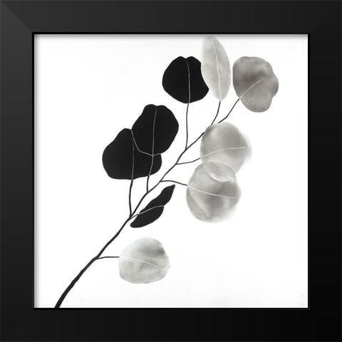 Grayscale Branch with Round Shape Leaves Black Modern Wood Framed Art Print by Atelier B Art Studio