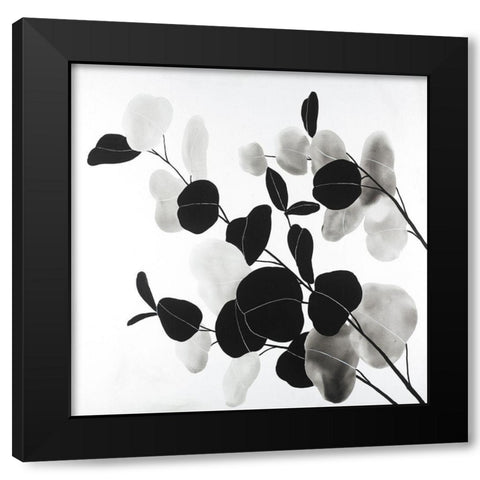 Grayscale Branches with Round Shape Leaves Black Modern Wood Framed Art Print by Atelier B Art Studio