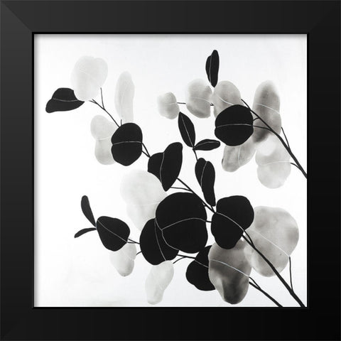 Grayscale Branches with Round Shape Leaves Black Modern Wood Framed Art Print by Atelier B Art Studio