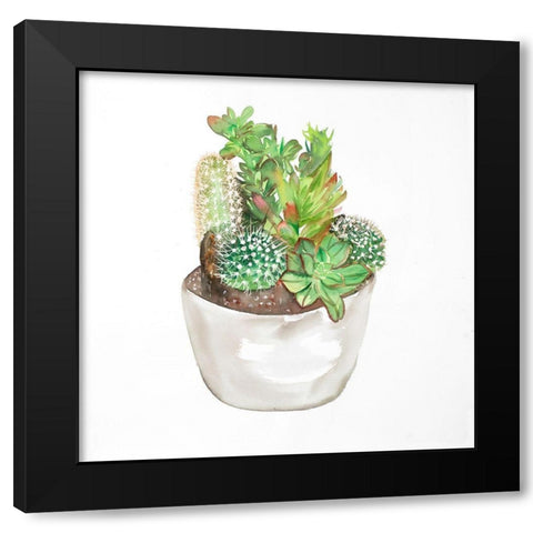 CACTUS ASSORTMENT IN A POT Black Modern Wood Framed Art Print with Double Matting by Atelier B Art Studio