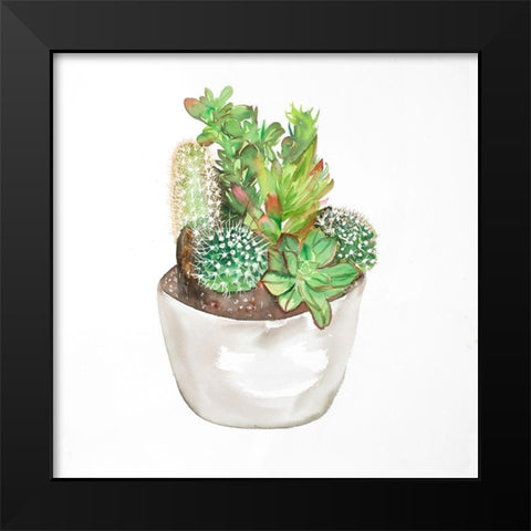 CACTUS ASSORTMENT IN A POT Black Modern Wood Framed Art Print by Atelier B Art Studio