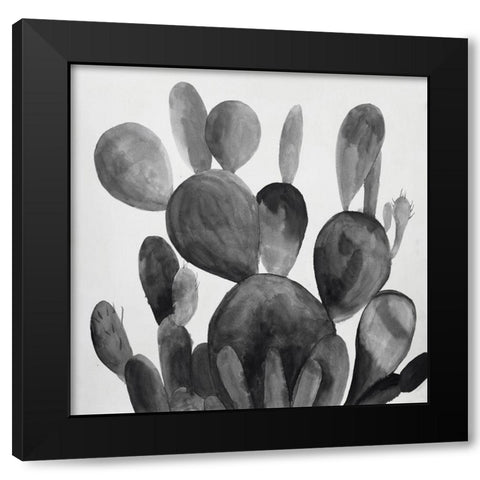 GRAYSCALE PADDLE CACTUS PLANT Black Modern Wood Framed Art Print by Atelier B Art Studio