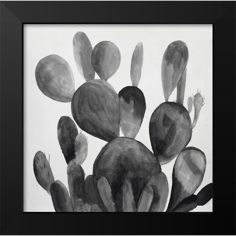GRAYSCALE PADDLE CACTUS PLANT Black Modern Wood Framed Art Print by Atelier B Art Studio