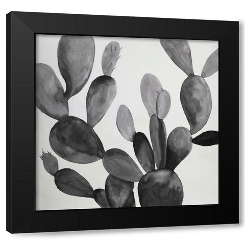 GRAYSCALE CACTUS Black Modern Wood Framed Art Print with Double Matting by Atelier B Art Studio