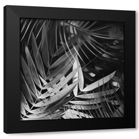 MONOCHROME TROPICALS LEAVES Black Modern Wood Framed Art Print with Double Matting by Atelier B Art Studio