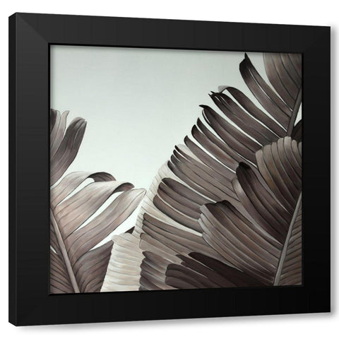 GRAYSCALE TROPICAL LEAVES Black Modern Wood Framed Art Print by Atelier B Art Studio