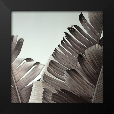 GRAYSCALE TROPICAL LEAVES Black Modern Wood Framed Art Print by Atelier B Art Studio