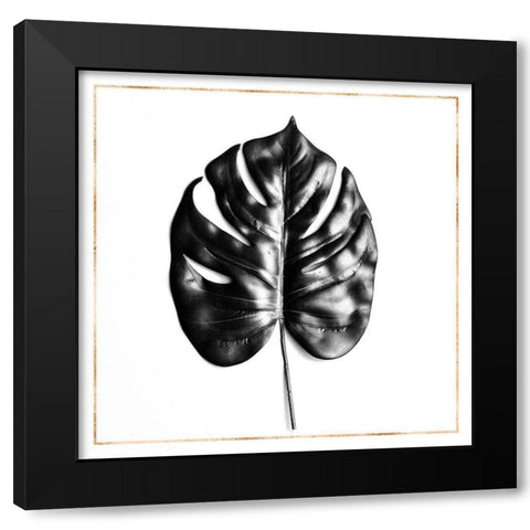 SPLIT LEAF PHILODENDRON WITH GOLD LINES Black Modern Wood Framed Art Print with Double Matting by Atelier B Art Studio