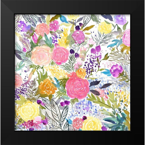BUNDLE OF FLOWERS Black Modern Wood Framed Art Print by Atelier B Art Studio