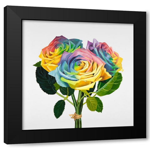BOUQUET OF RAINBOW ROSES Black Modern Wood Framed Art Print with Double Matting by Atelier B Art Studio