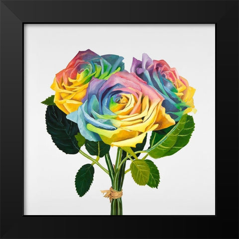 BOUQUET OF RAINBOW ROSES Black Modern Wood Framed Art Print by Atelier B Art Studio