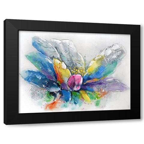 ABSTRACT FLOWER WITH NEWSPAPER Black Modern Wood Framed Art Print by Atelier B Art Studio