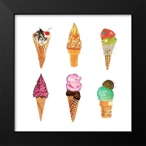 ICE CREAM CONES Black Modern Wood Framed Art Print by Atelier B Art Studio