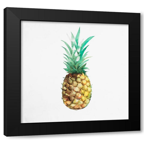 Watercolor Pineapple Black Modern Wood Framed Art Print with Double Matting by Atelier B Art Studio